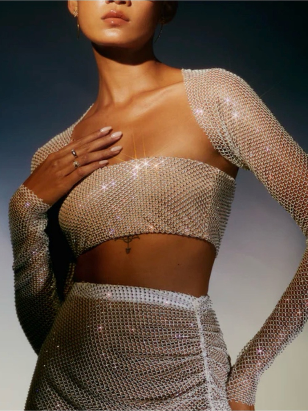 Rhinestone Mesh champagne shawl